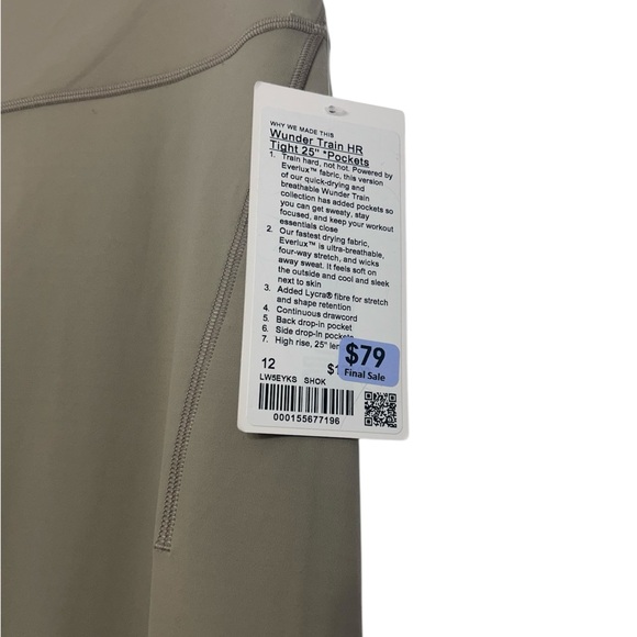 Lululemon Athletica Wunder Train HR Tight 25” Pockets Size 12 Warm Ash Gray NWT - Picture 3 of 5